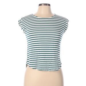 Green Envelope Striped Cropped Sleeveless Tank Top - Women's L - Teal and White